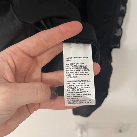 NEW Chico's Black Chiffon Ruffle Long Sleeve Top Size 3 - Picture 5 of 7